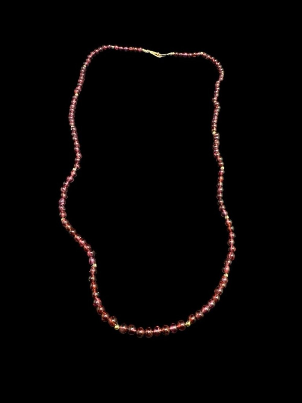Vintage 14k Yellow Gold Red Garnet Necklace Round 3mm Beads 15”